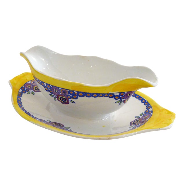 Art Deco Earthenware Floral Decoration Gravy Boat by Boch Frères La Louvière, 1920 For Sale