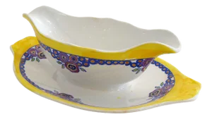 Art Deco Earthenware Floral Decoration Gravy Boat by Boch Frères La Louvière, 1920