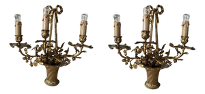 French Gilt-Bronze Three-Light Wall Sconces, 1950s, Set of 2