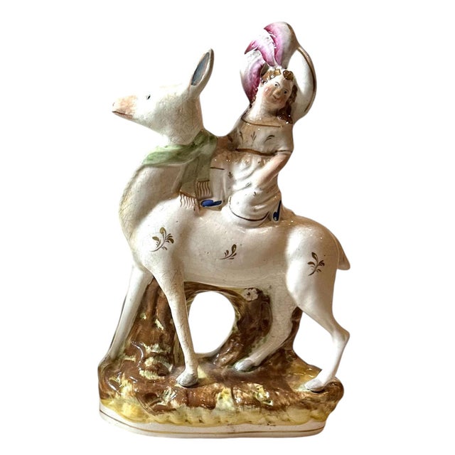 Staffordshire Mid 19th Century Staffordshire Figures of Girls Sitting on Deer - a Pair For Sale - Image 4 of 6