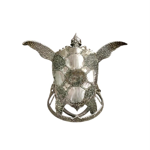 Early 21st Century Sea Turtle Sculpture Large Heavy Metal Statue on Display Base Costal Decor For Sale - Image 5 of 12