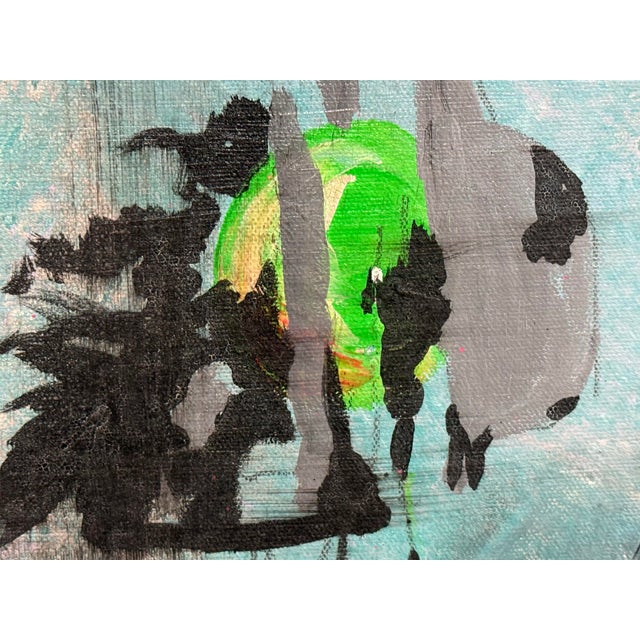 Teal Jazz Artwork With Fluorescent Accents, Artist Unknown For Sale - Image 8 of 12