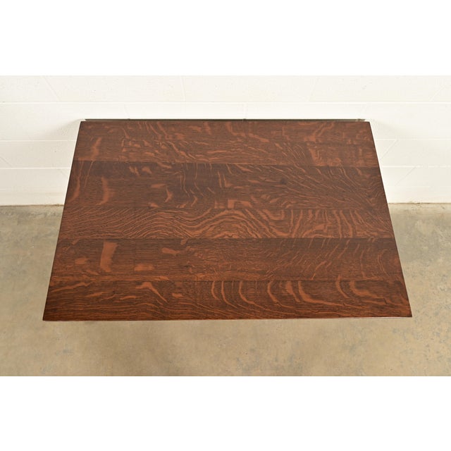 Stickley Brothers Antique Mission Oak Arts & Crafts Writing Desk or Library Table, Newly Refinished For Sale - Image 12 of 16