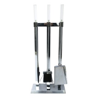 Albrizzi Style Metal Chrome and Lucite Fireplace Tools, Set, Late 20th Century For Sale