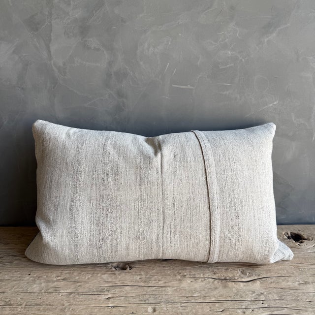 Linen Vintage Turkish Hemp Rug Pillow 18" X 28" With Down Insert For Sale - Image 8 of 8