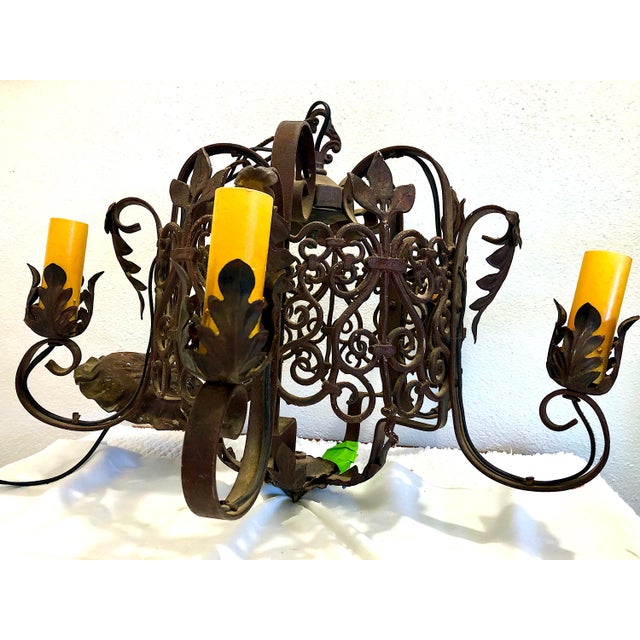 1940s Spanish Revival 1940s Wrought Iron Chandelier For Sale - Image 5 of 5