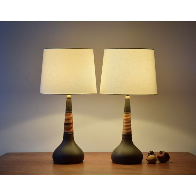 Very rare pair of table lamps from the danish pottery kähler (hak) made for the acknowledged danish lamp manufacturer le...