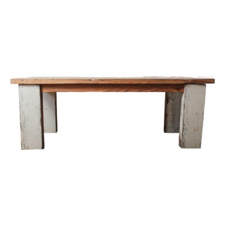 Mid 20th Century Rustic Farmhouse Dining Table With Natural Wood Slice Inlays and Painted Base For Sale