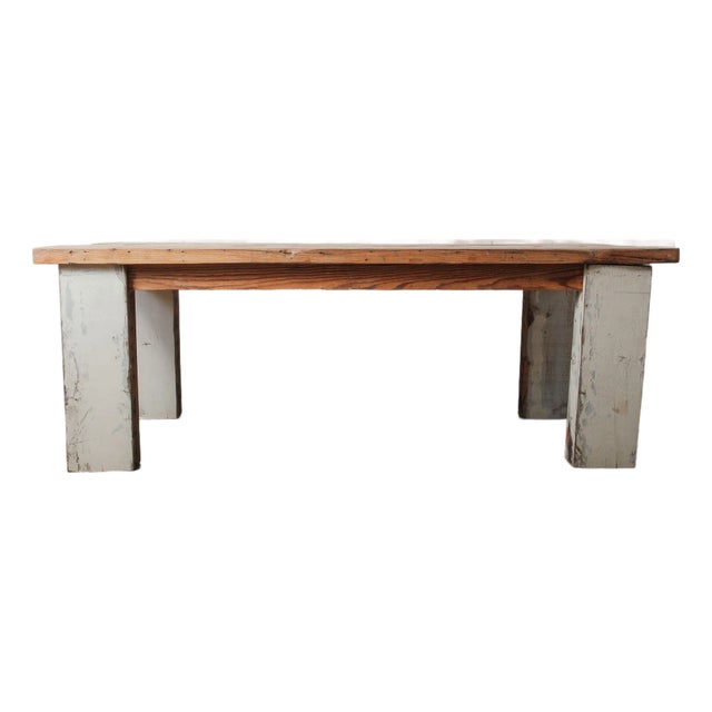 Mid 20th Century Rustic Farmhouse Dining Table With Natural Wood Slice Inlays and Painted Base For Sale