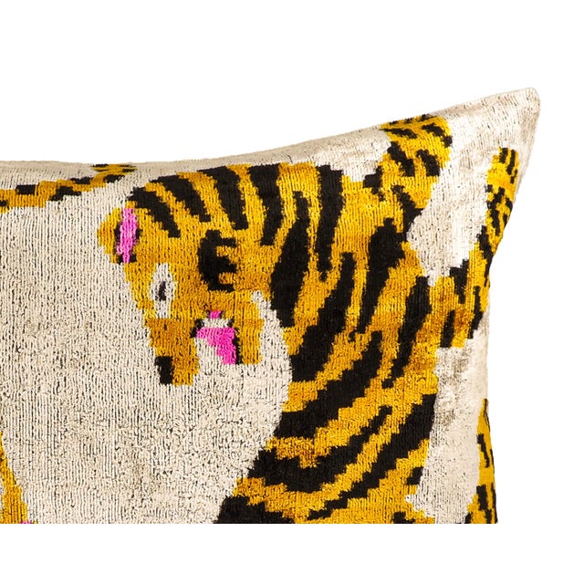 Bengali Silk Velvet Ikat Throw Pillow Cover, 16 X 24 For Sale In Miami - Image 6 of 6