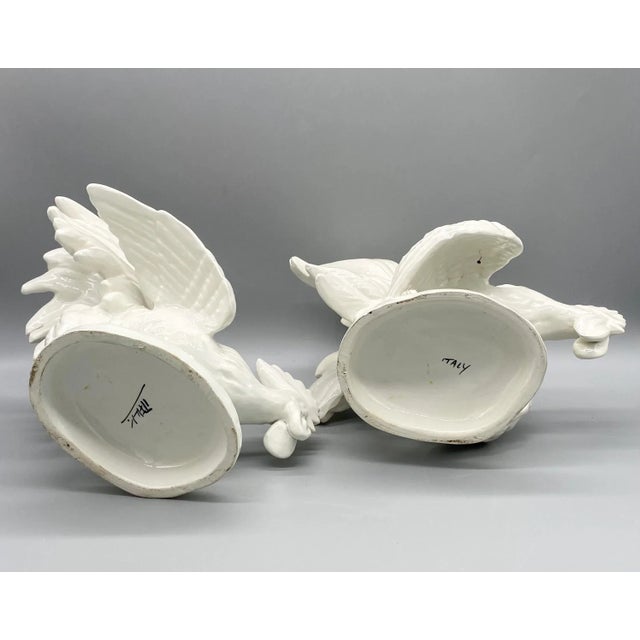 20th Century White Italian Ceramic Fighting Cocks/ Roosters Figurines For Sale - Image 10 of 12