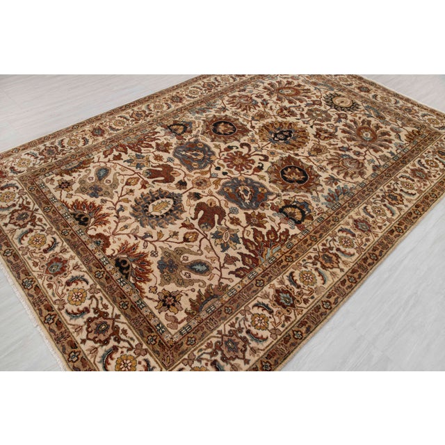 Ivory Cream Persian Tabriz Soft Hand Knotted Wool Rug 4x6Ft. For Sale - Image 9 of 18