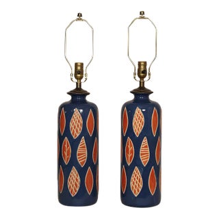 Aldo Londi Style Embossed Ceramic Lamps - a Pair For Sale