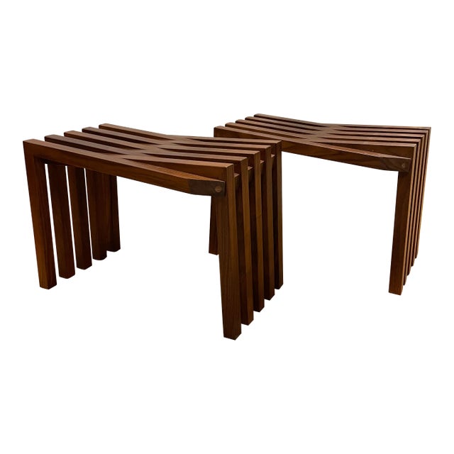 1970s 10 Vagues Walnut Side Tables - a Pair For Sale