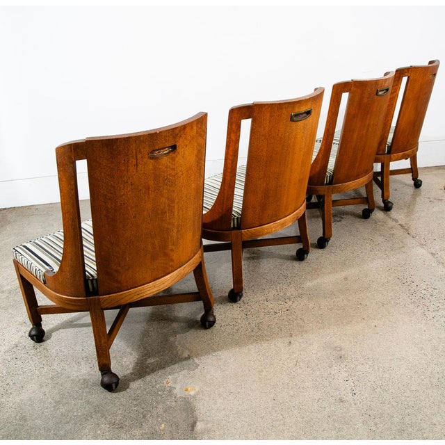 Mid-Century Modern 1960s Mid Century Modern Dining Chairs Set 4 Walnut Rolling Vintage Casters X Frame For Sale - Image 3 of 12