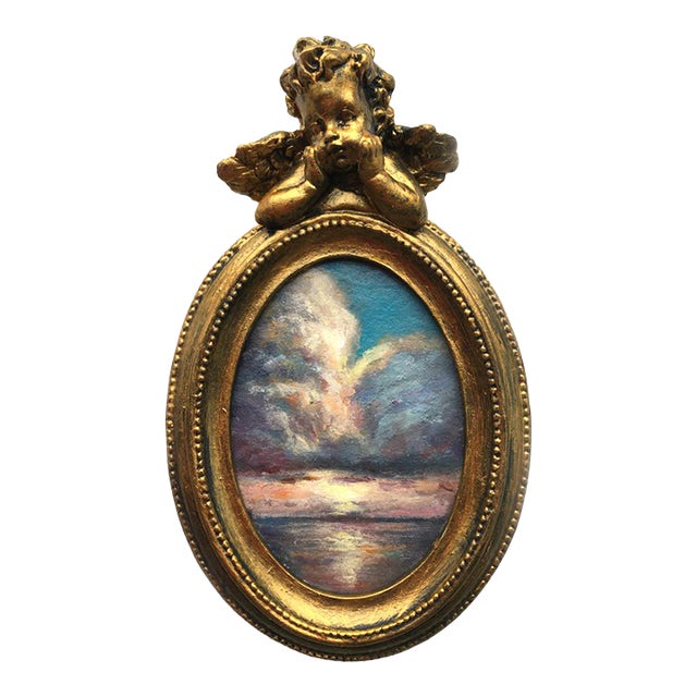 Framed Original Painting Landscape Heaven Sky Miniature Decor by Valeriya Serova For Sale