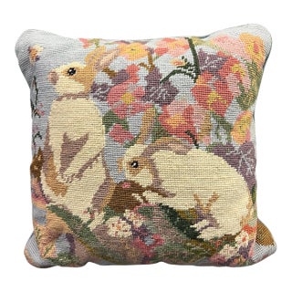 Vintage Needlepoint Bunny Pillow For Sale