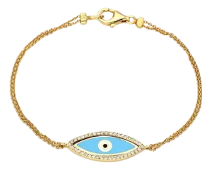 Aaron Basha 18k Yellow Gold Diamond & Enamel Evil Eye Charm Bracelet