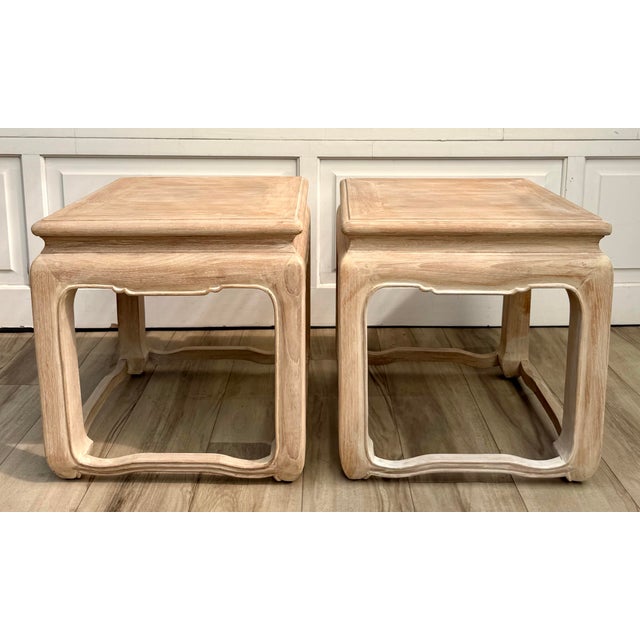 Pair of Vintage Ming-Style Solid Wood Side Tables in Bleached Whitewash Finish For Sale - Image 12 of 12
