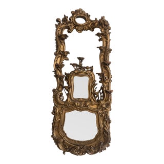 French Louis XV Gilt Carved Wood Wall Shelf With Porcelain Stands For Sale