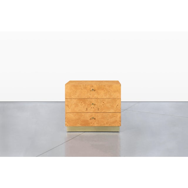 Mid-Century Modern Burl Wood and Brass Nightstands by Founders for Thomasville For Sale - Image 11 of 15
