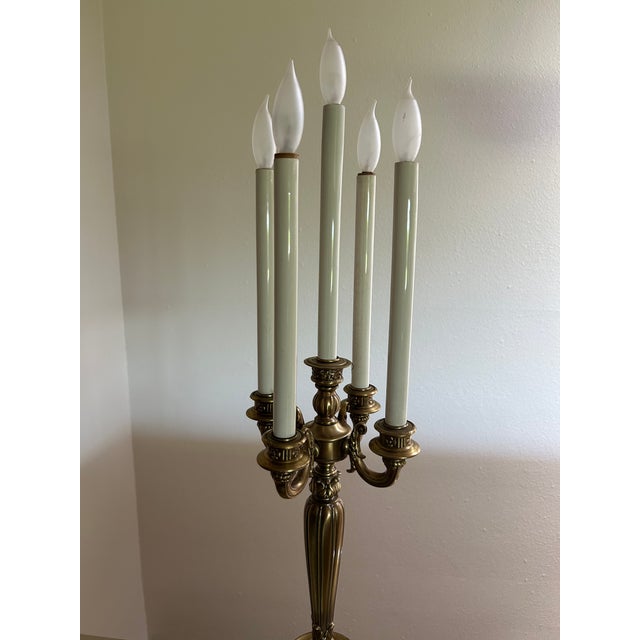 Vintage Large Brass Electric 5 Candle Light Candleabra Table Lamp 34" For Sale - Image 4 of 8