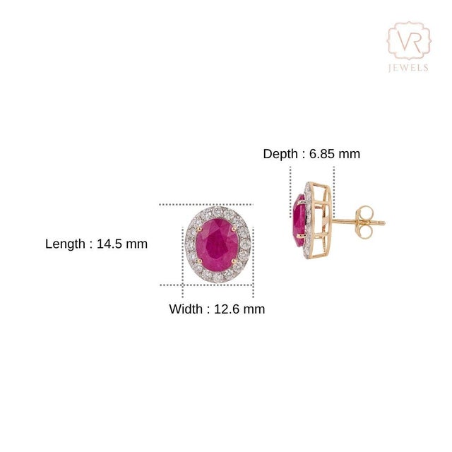 7.21ct Oval-Cut Ruby & 1.16ct Diamond Halo Stud Earrings in 18k Yellow Gold- A Pair For Sale - Image 11 of 16