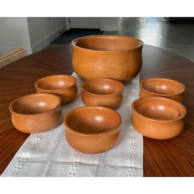 VIETRI 1970s Manzoni Pietro for Vietri Italian Olive Wood Salad Bowl Set- 7 Pieces For Sale - Image 4 of 11