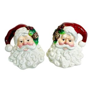 1980s Americana Boho Chic Majolica Fitz & Floyd Santa Salt & Pepper Shakers - A Pair, Christmas