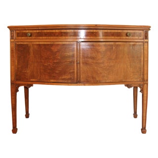 Antique Serpentine Walnut & Satinwood Sideboard Console, C. 1919 For Sale