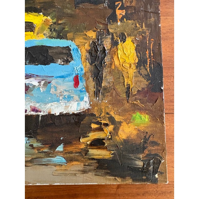 Wood Mid 20th Century San Francisco Cable Car on Hill – Textural Abstract Oil Painting on Canvas Panel, 20x16. Unsigned and Unframed For Sale - Image 7 of 8