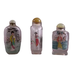 1990s Eglomise Reverse Painted Snuff Bottles With Female Portraits- Set of 3