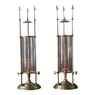 Vintage Pair of Chapman Brass & Glass Hurricane Candle Holders, 1985 For Sale