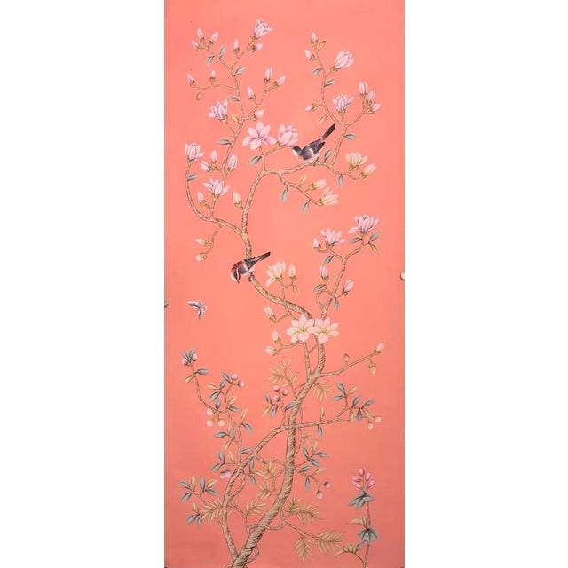 Chinoiserie Wallpaper Panel – Hand Painted Floral Bird Wall Mural, Luxury Wall Decor For Sale - Image 4 of 11