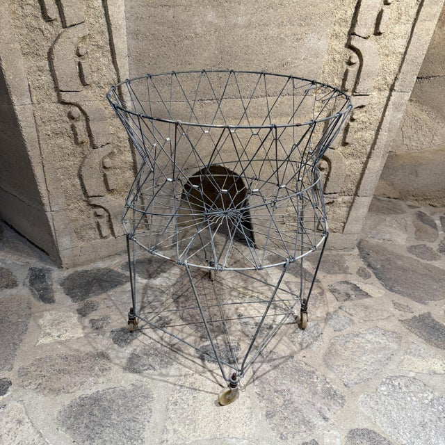 Antique Wire Laundry Basket Wheeled Collapsible For Sale - Image 11 of 12