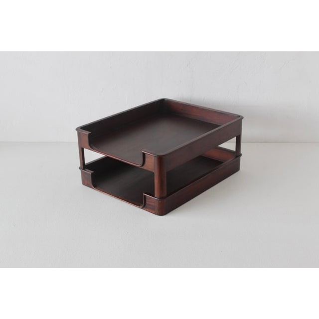 Selamat Designs Selamat Designs San Francisco Vintage Mid-Century Modern Dark Wood Desk Organizer Paper Tray For Sale - Image 4 of 14