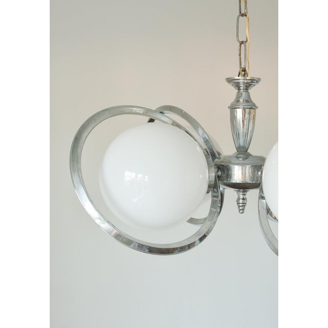 Vintage Chrome Opaline Glass Globe Chandelier, 1970s For Sale - Image 9 of 9