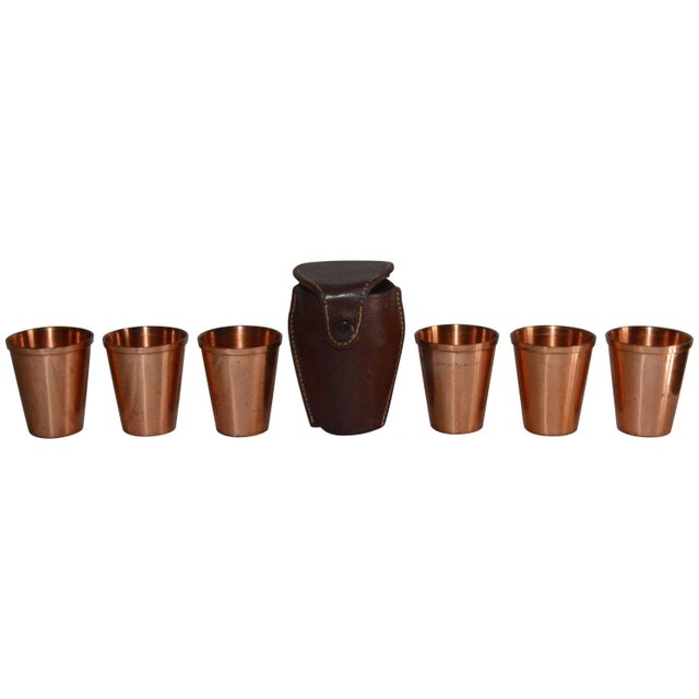 Copper Copper Shot Glasses in Leather Travel Case For Sale - Image 8 of 8