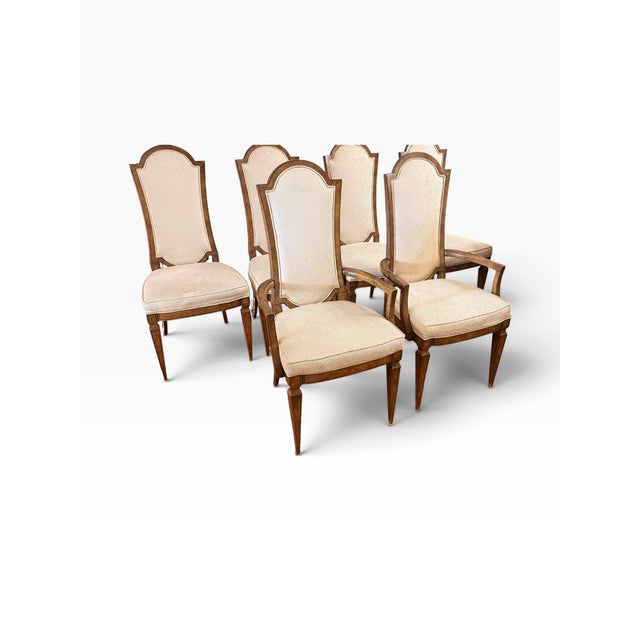 Hollywood Regency Late 20th Century Attributed to Mastercraft Burl Wood High-Back Dining Chairs, Set of 6 For Sale - Image 3 of 18
