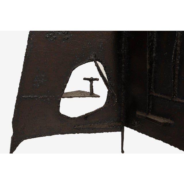 Black Brutalist Tripod Floor Sculpture, c.1955 – Blackened Steel & Orange Crystal For Sale - Image 8 of 12