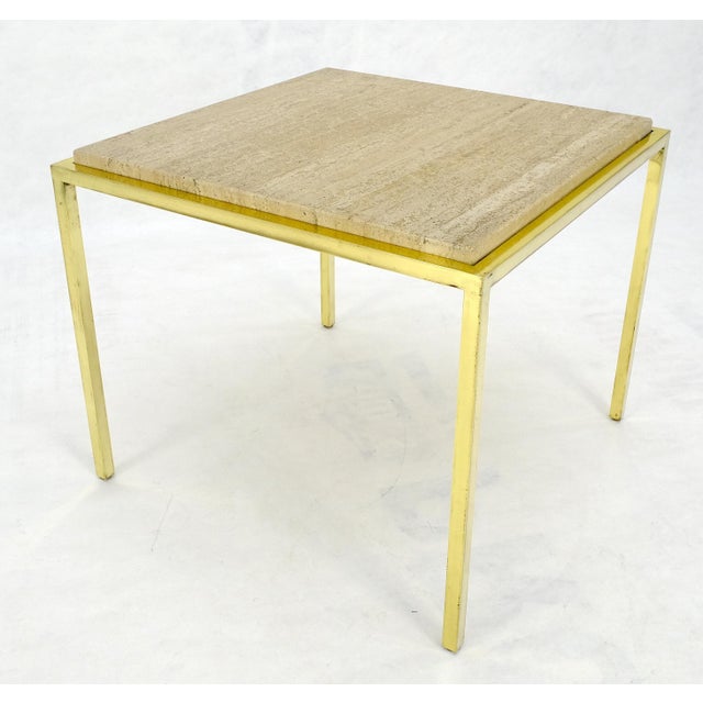 Mid 20th Century Mid Century Modern Brass & Travertine 19x19” Square Side End Table Stand MINT For Sale - Image 5 of 14