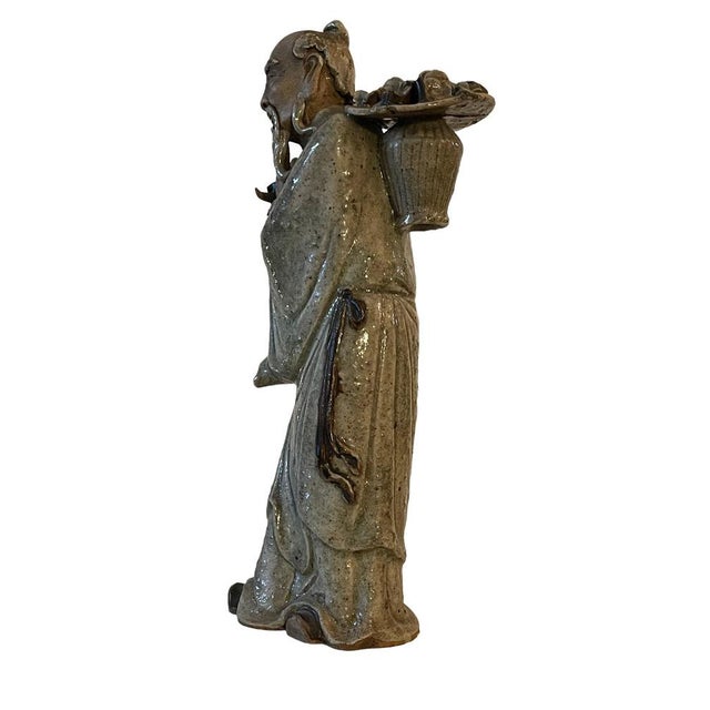 20th Century Chinese Glazed Pottery Figure of an Old Man For Sale - Image 5 of 9