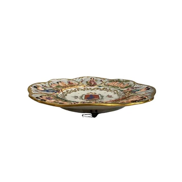 Hand-crafted and decorated ceramic plate, Capodimonte, 19th-20th century Refined ceramic plate, Capodimonte manufacture,...