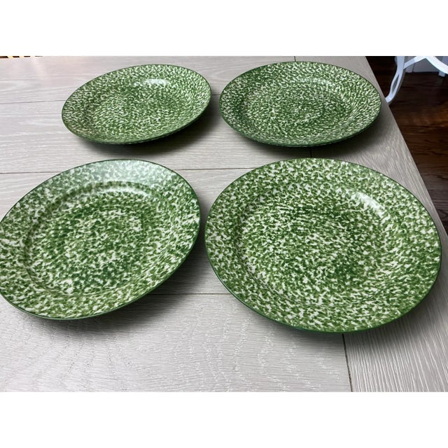 English Tory Burch Sponge Ware Green Salad Plates- Set of 4 For Sale - Image 3 of 7