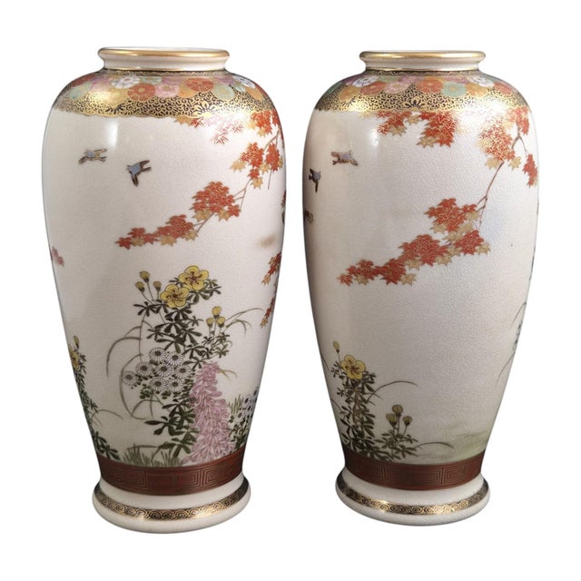 Large Late Meiji Satsuma Vases by Maruni, Set of 2 For Sale - Image 5 of 16
