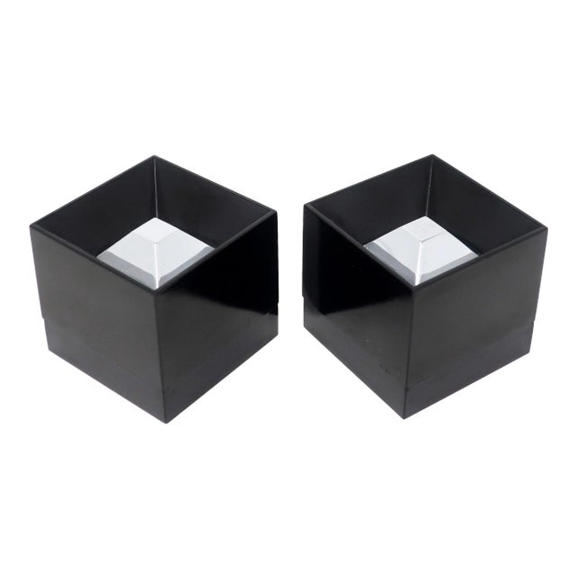 Pair of Chrome and Black Plastic Ashtrays by Halm for Hoffritz For Sale