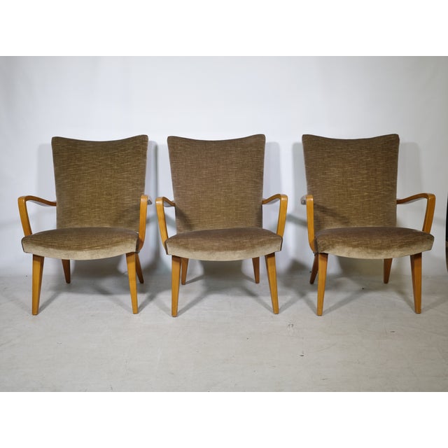 Mid-Century Modern Lounge Chairs with Velour Fabric, 1960s, Set of 3 For Sale - Image 9 of 11