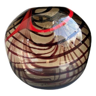 Abstract Vase in Fumè Murano Glass and Red Reeds by Simoeng For Sale