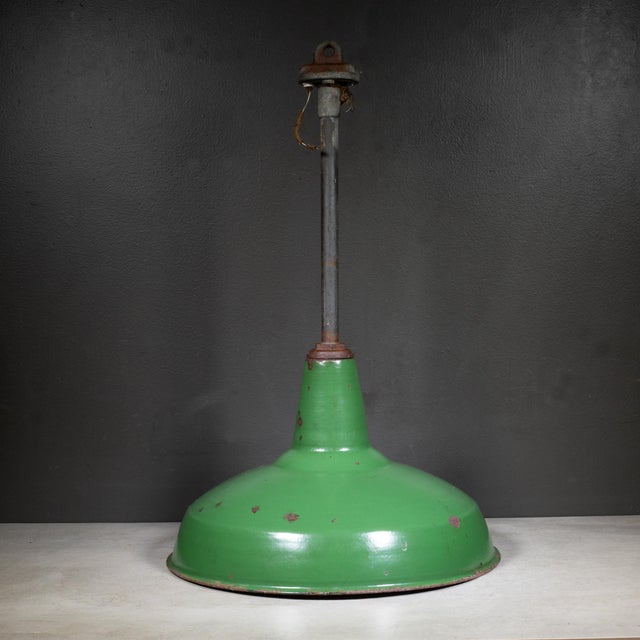 Benjamin 16" Enameled Porcelain Green Industrial Pendant Lights c.1950-Set of Two For Sale - Image 11 of 11