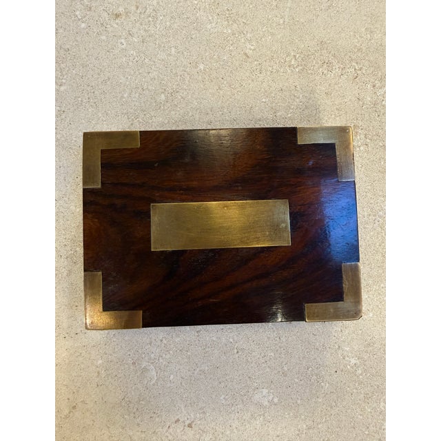 Mid-Century Wood Box With Brass Inlays, 1960s For Sale - Image 4 of 8